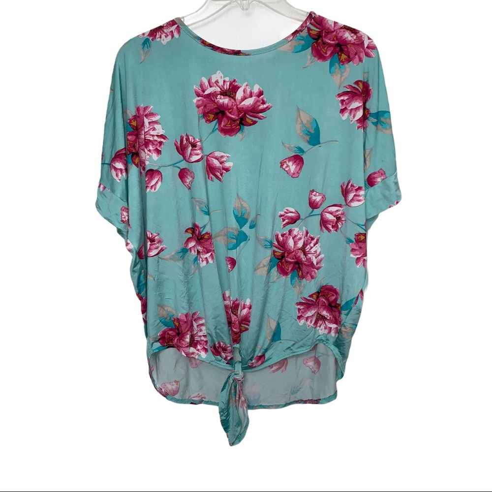 Bellamie Aqua Top with Pink Floral Design